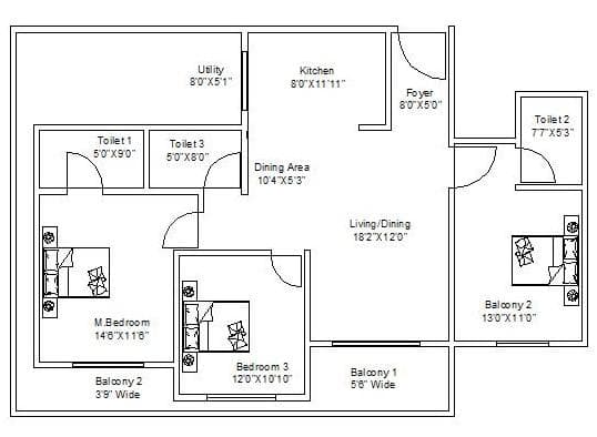 Sipani Pennantia - 3 BHK Floor Plan