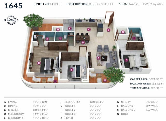 Sipani Pennantia - 3 BHK Floor Plan