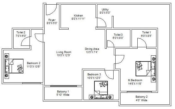 Sipani Pennantia - 3 BHK Floor Plan