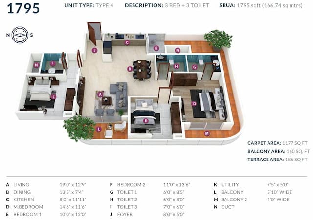 Sipani Pennantia - 3 BHK Floor Plan