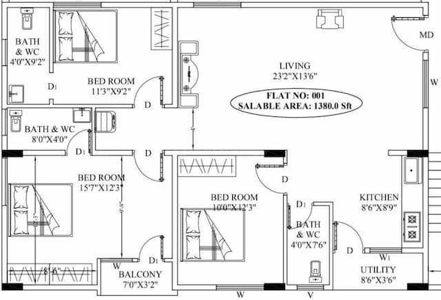 Skanda Regency - 3 BHK Floor Plan