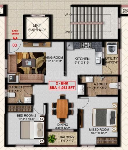SKR Aura - 2 BHK Floor Plan