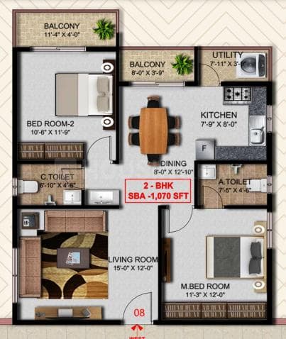 SKR Aura - 2 BHK Floor Plan