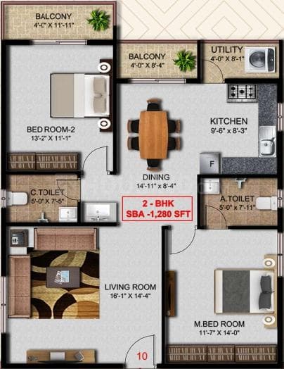 SKR Aura - 2 BHK Floor Plan