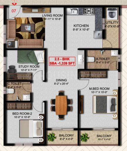 SKR Aura - 2.5 BHK Floor Plan