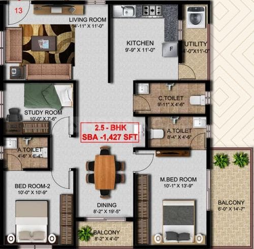 SKR Aura - 3 BHK Floor Plan