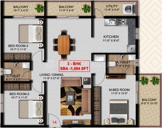 SKR Aura - 3 BHK Floor Plan
