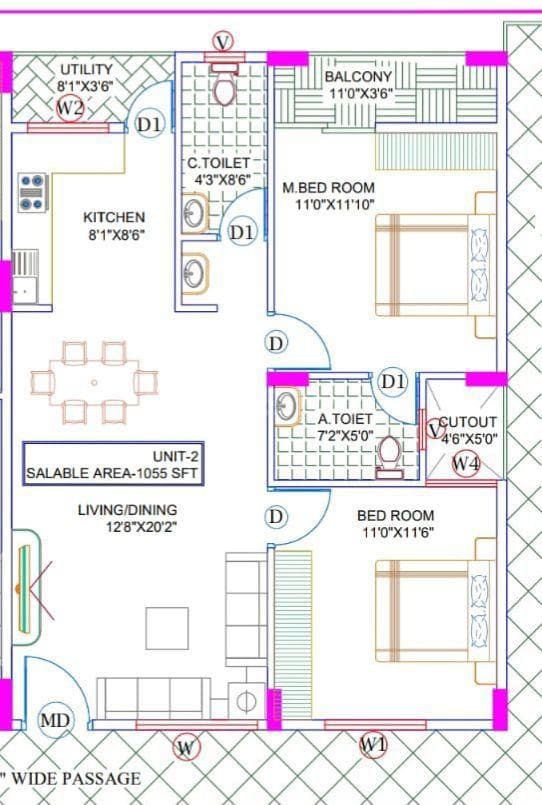 SLV Royal Grand - 2 BHK Floor Plan