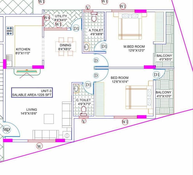 SLV Royal Grand - 2 BHK Floor Plan