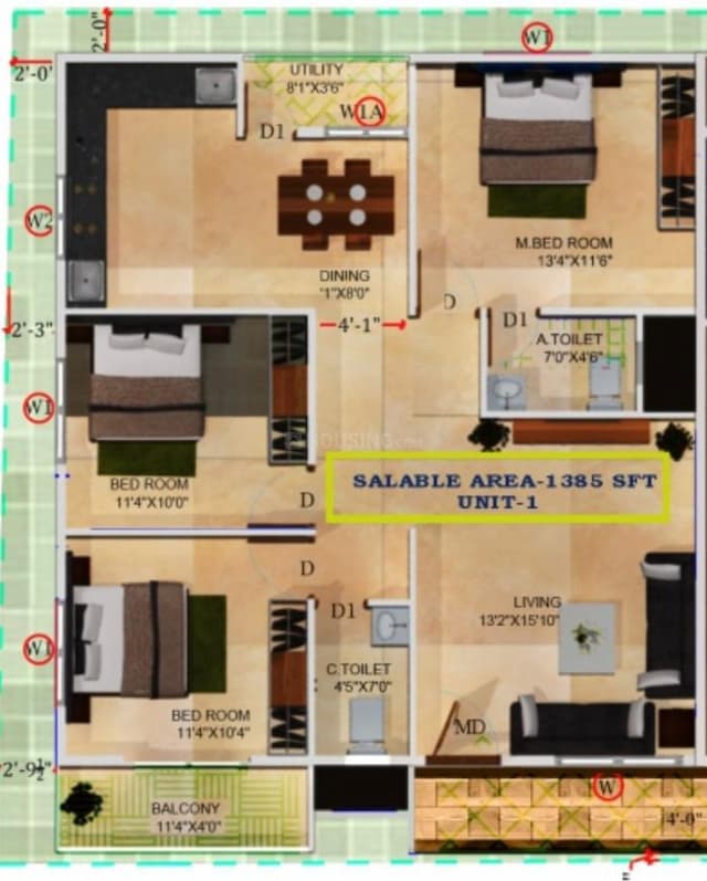 SLV Royal Grand - 3 BHK Floor Plan
