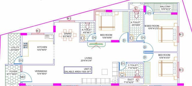 SLV Royal Grand - 3 BHK Floor Plan