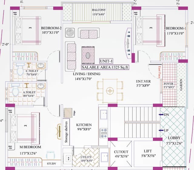 SMV Krishna Paradise - 3 BHK Floor Plan