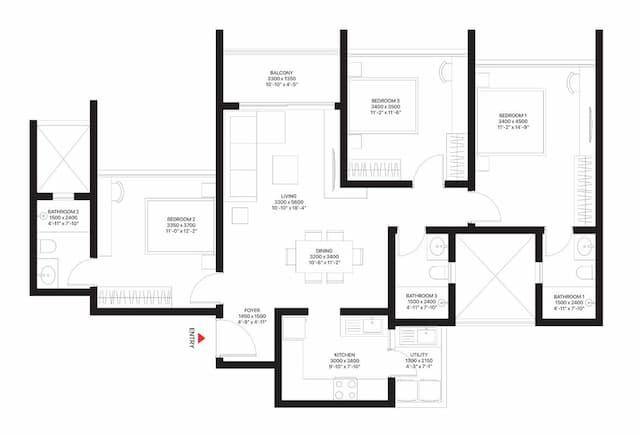 Sobha Madison Heights Townpark Phase 1 W5 To 7 - 3 BHK Floor Plan