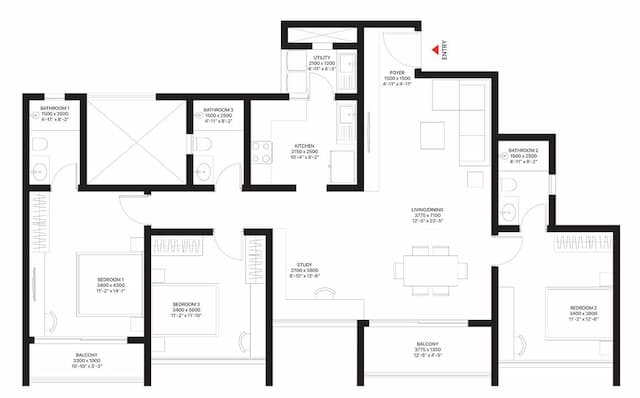 Sobha Madison Heights Townpark Phase 1 W5 To 7 - 3 BHK Floor Plan