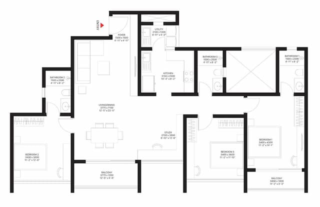 Sobha Madison Heights Townpark Phase 1 W5 To 7 - 3 BHK Floor Plan