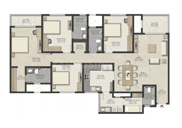 Sobha Royal Pavilion Phase 8 Wing 15 - 4 BHK Floor Plan
