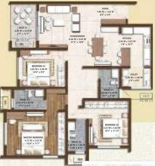 Soho By Bren - 3 BHK Floor Plan