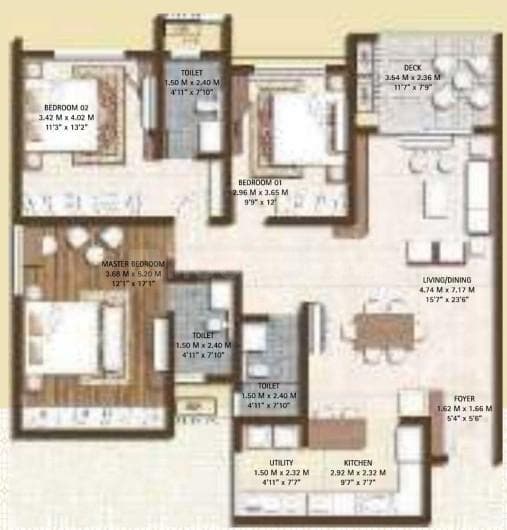 Soho By Bren - 3 BHK Floor Plan