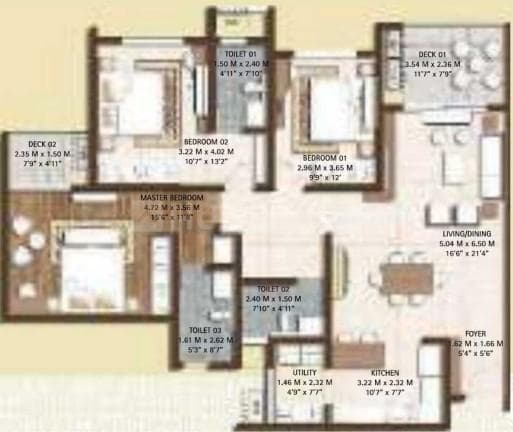 Soho By Bren - 3 BHK Floor Plan