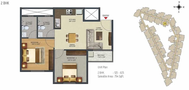 Sowparnika Pranathi - 2 BHK Floor Plan