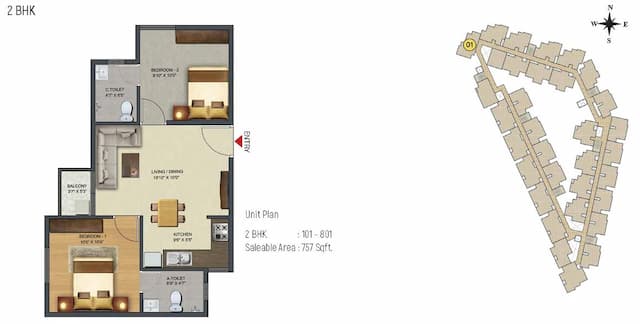 Sowparnika Pranathi - 2 BHK Floor Plan