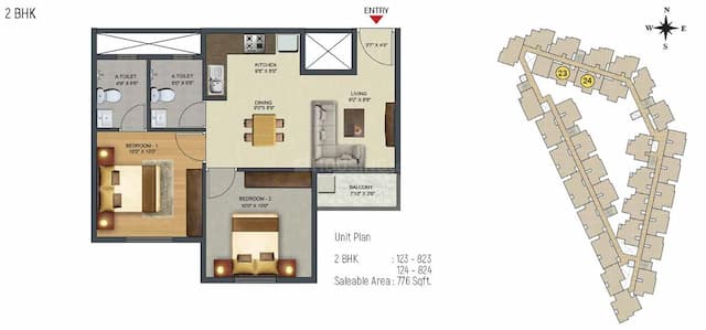 Sowparnika Pranathi - 2 BHK Floor Plan