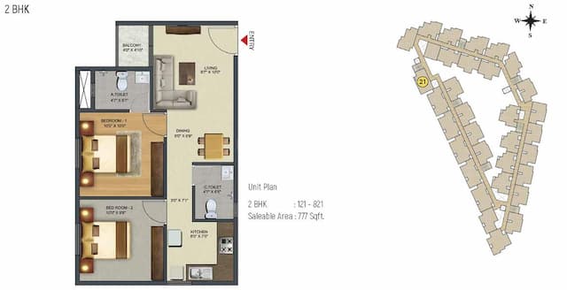 Sowparnika Pranathi - 2 BHK Floor Plan