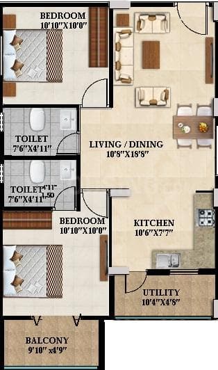 Splendid Lake Breez - 2 BHK Floor Plan