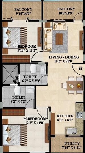 Splendid Lake Breez - 2 BHK Floor Plan