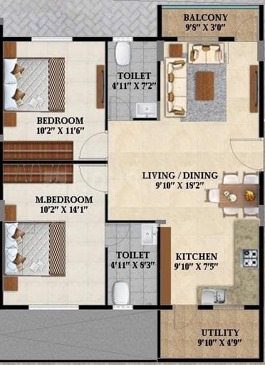Splendid Lake Breez - 2 BHK Floor Plan