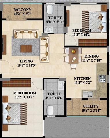 Splendid Lake Breez - 2 BHK Floor Plan