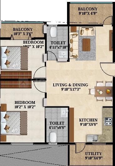 Splendid Lake Breez - 2 BHK Floor Plan