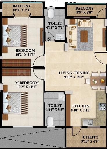 Splendid Lake Breez - 2 BHK Floor Plan