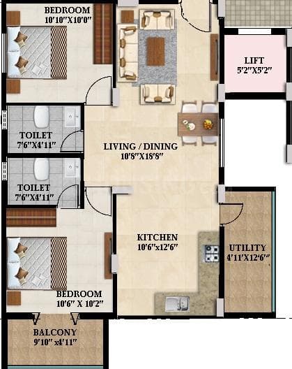 Splendid Lake Breez - 2 BHK Floor Plan