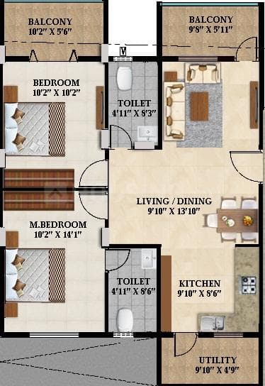 Splendid Lake Breez - 2 BHK Floor Plan