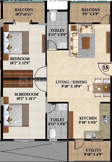 Splendid Lake Breez - 2 BHK Floor Plan