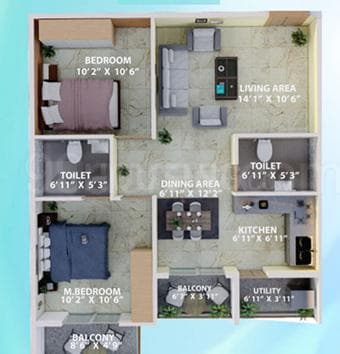 Splendid Lake Breez - 2 BHK Floor Plan