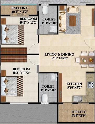 Splendid Lake Breez - 2 BHK Floor Plan