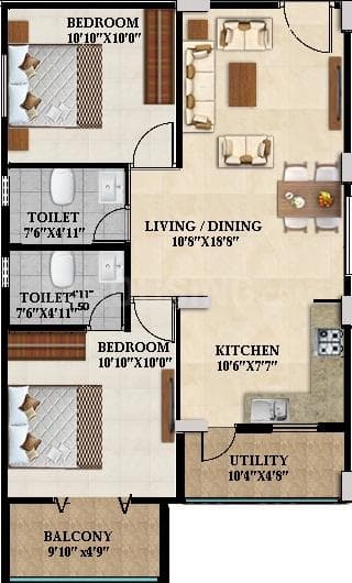 Splendid Lake Breez - 2 BHK Floor Plan