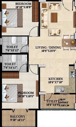 Splendid Lake Breez - 2 BHK Floor Plan