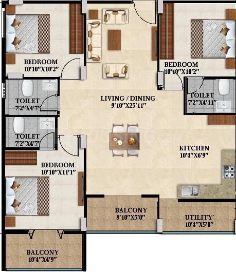 Splendid Lake Breez - 3 BHK Floor Plan