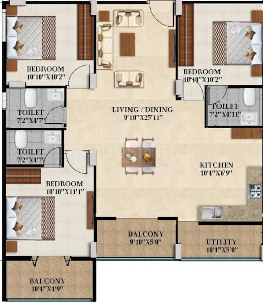 Splendid Lake Breez - 3 BHK Floor Plan