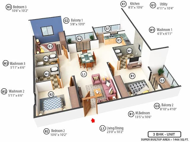 Splendid Lake Breez - 3 BHK Floor Plan
