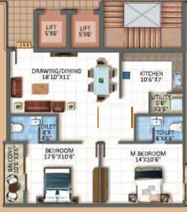 Sree Urban Orchids - 2 BHK Floor Plan