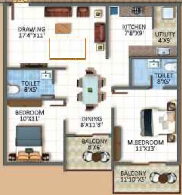 Sree Urban Orchids - 2 BHK Floor Plan