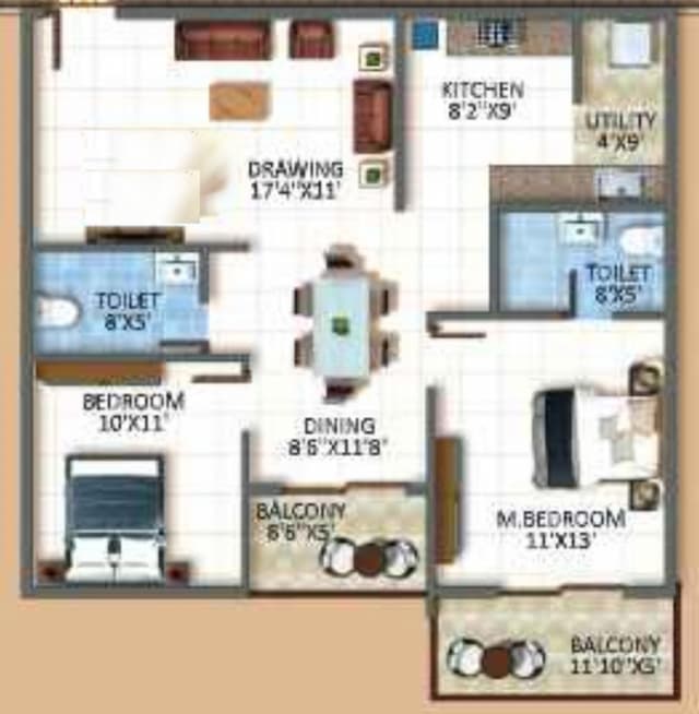 Sree Urban Orchids - 2 BHK Floor Plan