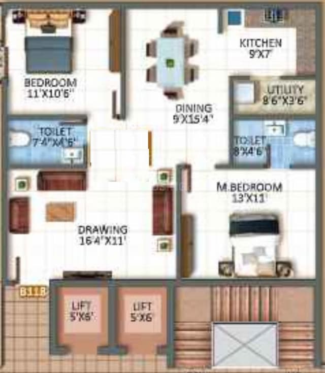 Sree Urban Orchids - 2 BHK Floor Plan