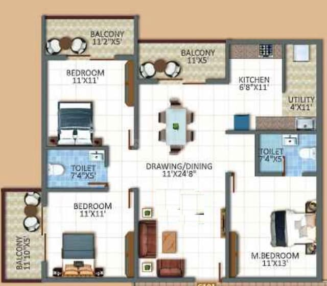 Sree Urban Orchids - 2 BHK Floor Plan