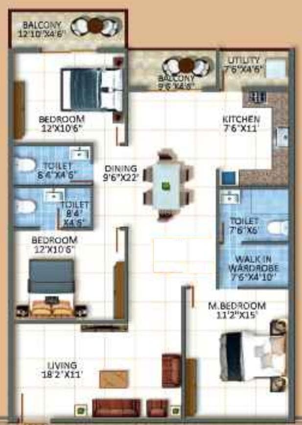 Sree Urban Orchids - 3 BHK Floor Plan