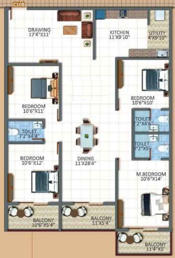 Sree Urban Orchids - 4 BHK Floor Plan